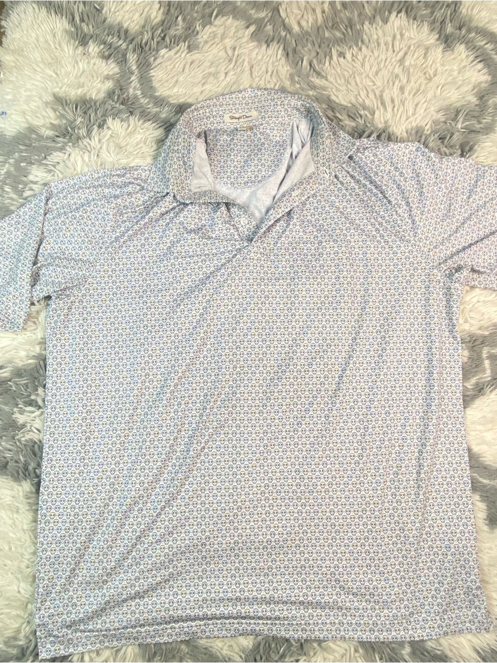 Straight Down Los Muertos Golf Polo 2XL Light Stained Skulls All Overprint